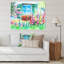 Géranium rouge devant une fenêtre bleue - peinture sur toile-67443976-67443971