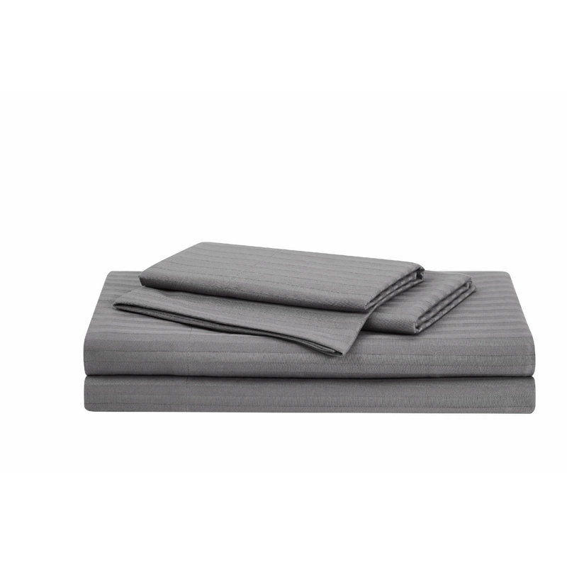 Royal Signature Dobby Stripe Sheet Set, Split King Sheet Set with 2 Fitted Sheets, Gray