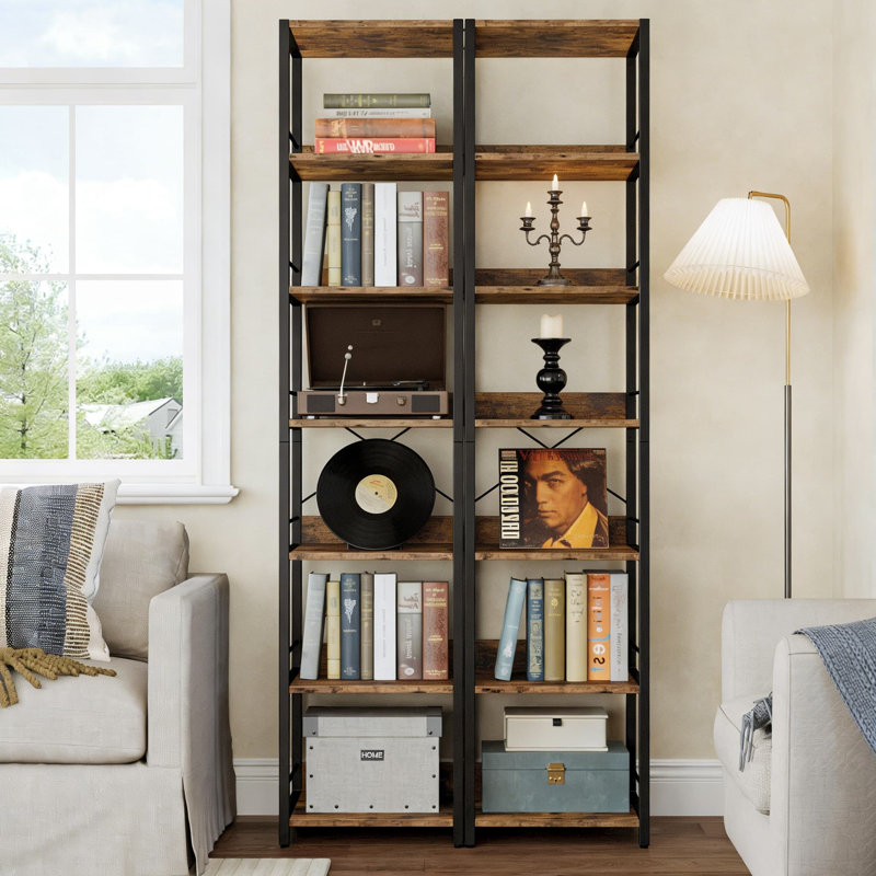 Bibliothèque industrielle étroite avec 6 tablettes ouvertes, tablette d'angle peu encombrante pour le salon, le bureau ou un dortoir, grand support de rangement en métal