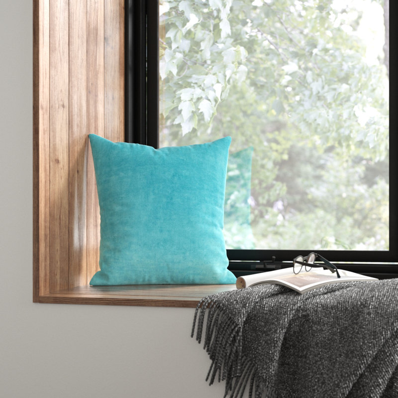 Aqua Velvet-Like Cotton Throw Pillow with Polyester Fill, 22" x 22"