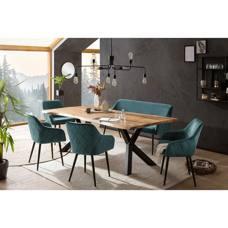 6 - Person Dining Set, Black/Natural/Fir green, Natural/Fir green/Black, 75cm H x 240cm W x 110cm D
