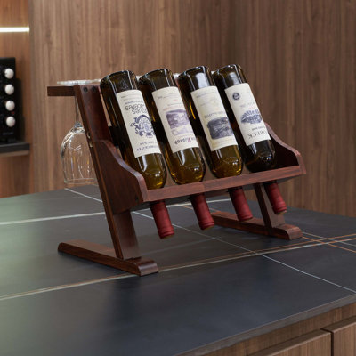 Tygan 4 Bottle Tabletop Wine Bottle & Glass Rack