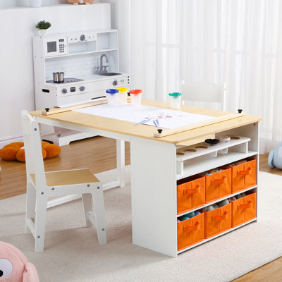 Kids Art Table And 2 Chairs With Storage Bins,Toddler Activity Table