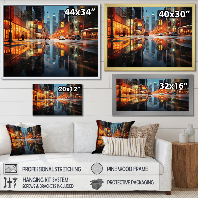 Cityscape Abstract Reflections Ii, reproduction d'art sur toile, Cadre simple noir, H 30 po x l 40 po x P 1,5 po