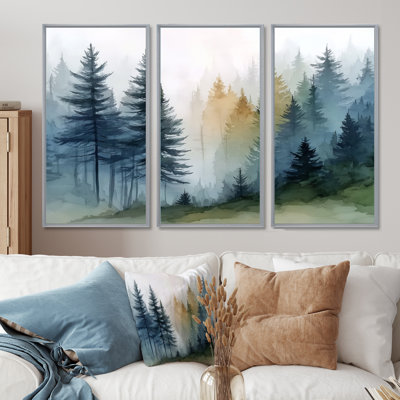 «Morning Fog Pine Tree Mountain Trail», ensemble de reproductions d'art mural grand pin