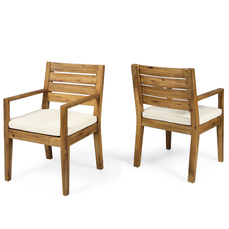 Stylish Wood Chairs With Beige Cushions And Water- Finish 2Pcs Seating - Cushion, Stunning