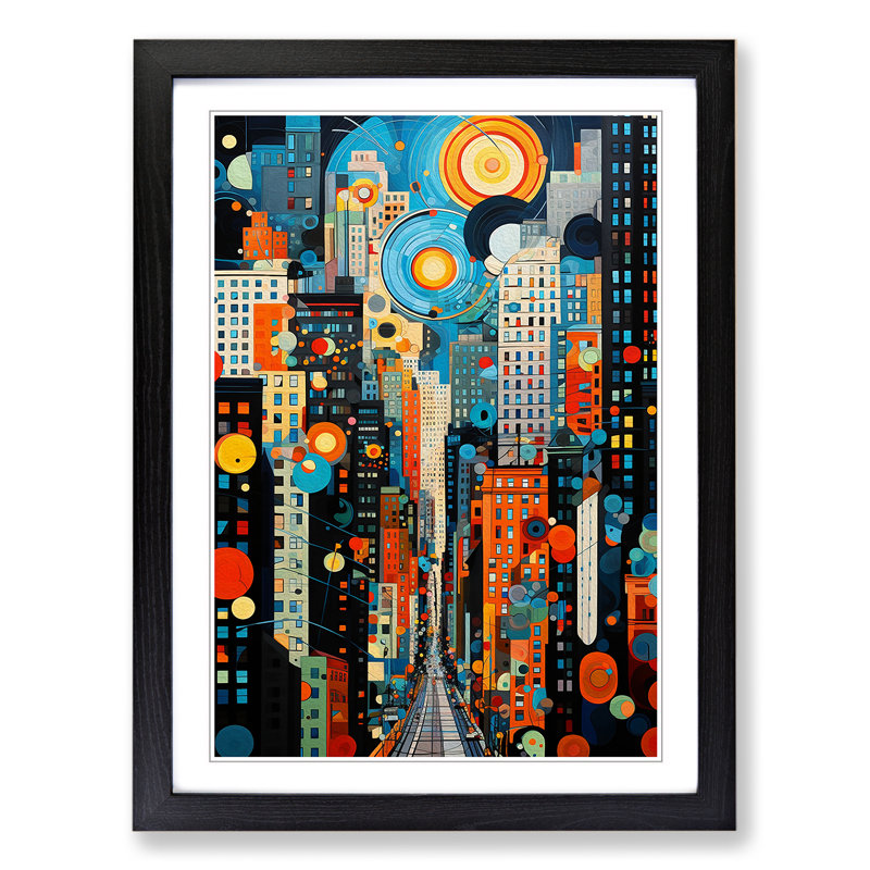 New York Orphism No.3 - Single Picture Frame Print on Wood, Black Framed, 64cm H x 46cm W x 2cm D