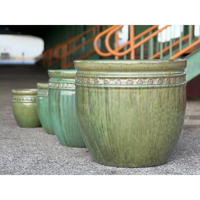 Grands pots de fleurs décoratifs en céramique émaillée, lot de 4 - Intérieur/Extérieur