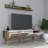 Modern TV Unit with Wall Shelf, Walnut & White, 55.1 x 13.8 x 17.7 inches | 100% Melamine Coated Particle Board, 0.7 inches Thick | Plastic Handles & Legs, Multiple Shelves for Additional Storage, Scandinavian Design