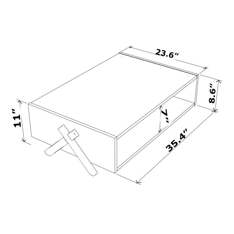 HT Design Kipp Cross Legs Wooden Frame Rectengular Coffee Table For Living Rooms With Interior Shelving, Walnut/White