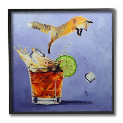 " Fox Animal Leaping Vintage Cocktail Drink Painting "
