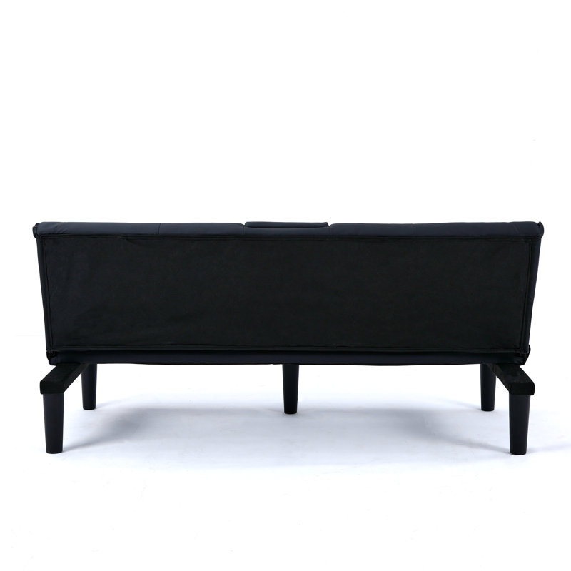 66.88" Pvc Multifunctional Foldable Sofa Bed With Cup Holder – Essential For Small Spaces, Black