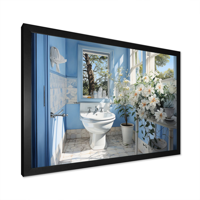 Bathroom Bathroom Reflections Of II - Impression sur toile de salle de bain, Cadre photo noir, H 16 po x l 32 po x P 1 po