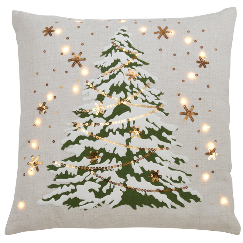 Ivory Square LED Christmas Tree Pillow with Sequins, 18"