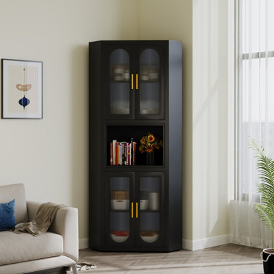 Grande armoire de rangement en métal avec portes en verre acrylique et 1 tablette ouverte pour la cuisine et le salon