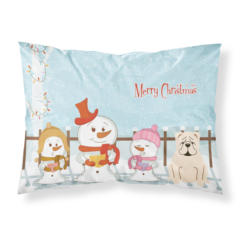 Taie d'oreiller Merry Christmas Merry Christmas, Bouledogue anglais blanc et choristes