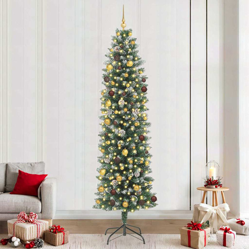 Artificial Slim Christmas Tree with 300 LEDs Green, 240cm H