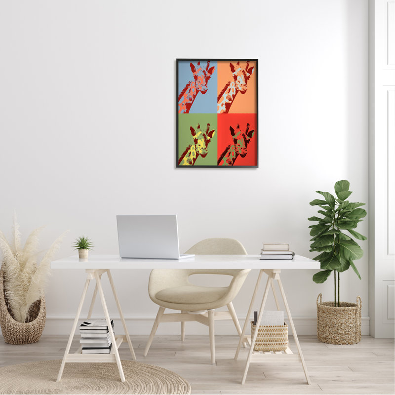 «Pop Style Giraffe Primary Modern Contemporary Animal» par Daniel Sproul, L 24 po x H 30 po, Giclée encadrée noir minuit