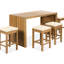 Bar extérieur 5 pièces avec table en bois et quatre tabourets beiges coussins amovibles, pour les rassemblements de jardin, facile d'entretien