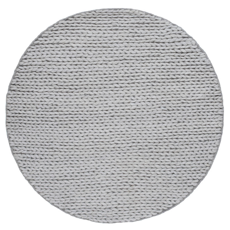 Handmade Braided Wool Light Gray Rug, Round 6'