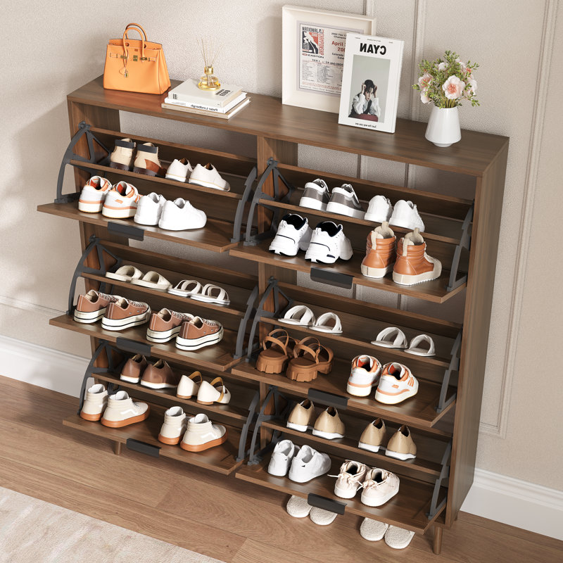 Modern 3-Tier Shoe Storage Cabinet with 6 Flip Drawers, 48-Pair Freestanding Shoe Organizer 47.2''W for Entryway, Brown