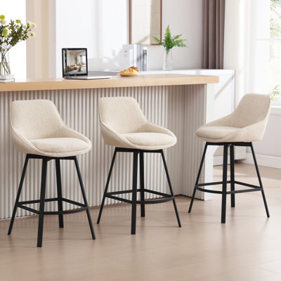 Tabouret de comptoir pivotant en lin 25,6 po avec structure en métal Absalom