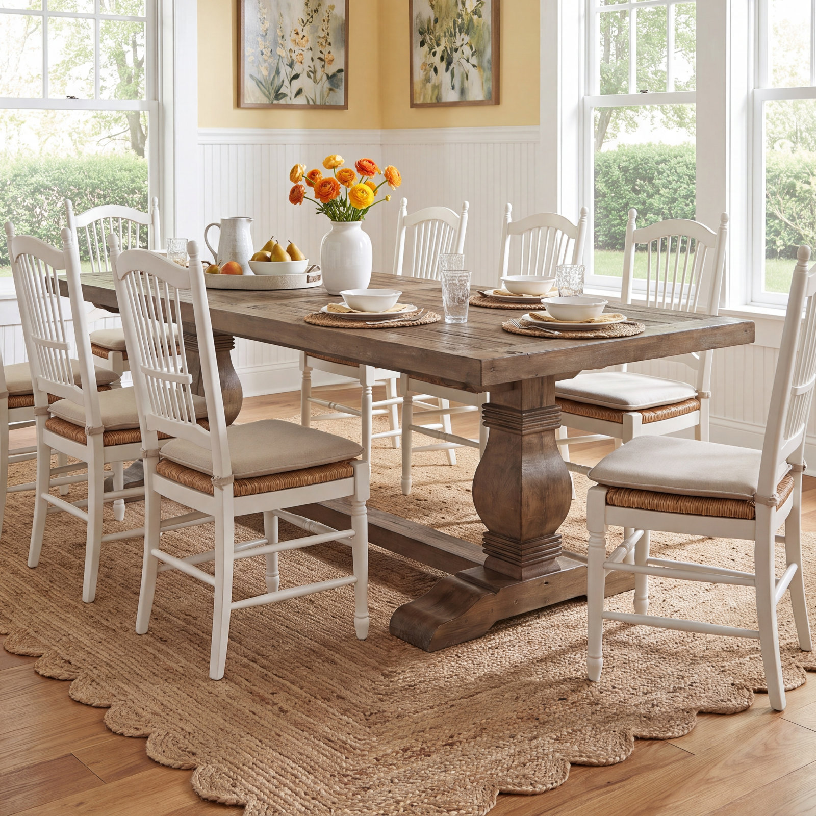 Kinston 95" Pine Dining Table, Distressed Brown