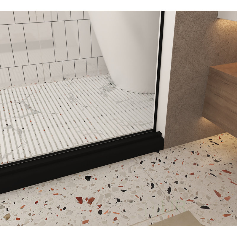 Frameless Shower Door With Clear Tempered Glass, Explosion Proof Film, And Stainless Steel Handle For Safety And Style, Shower Door