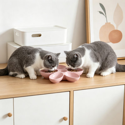 Bol multi-fonctionnel en forme de fleur pour chien avec plusieurs chats et chiens, rose