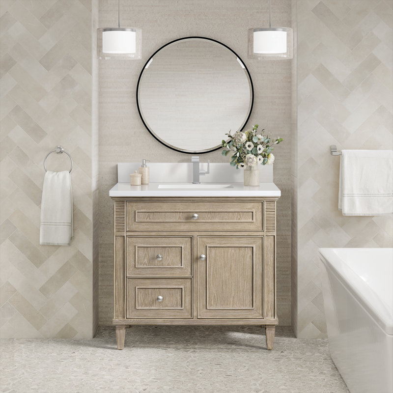 Lorelai 36'' Single Bathroom Vanity with Top, White Zeus, Whitewashed Oak, Single-Hole