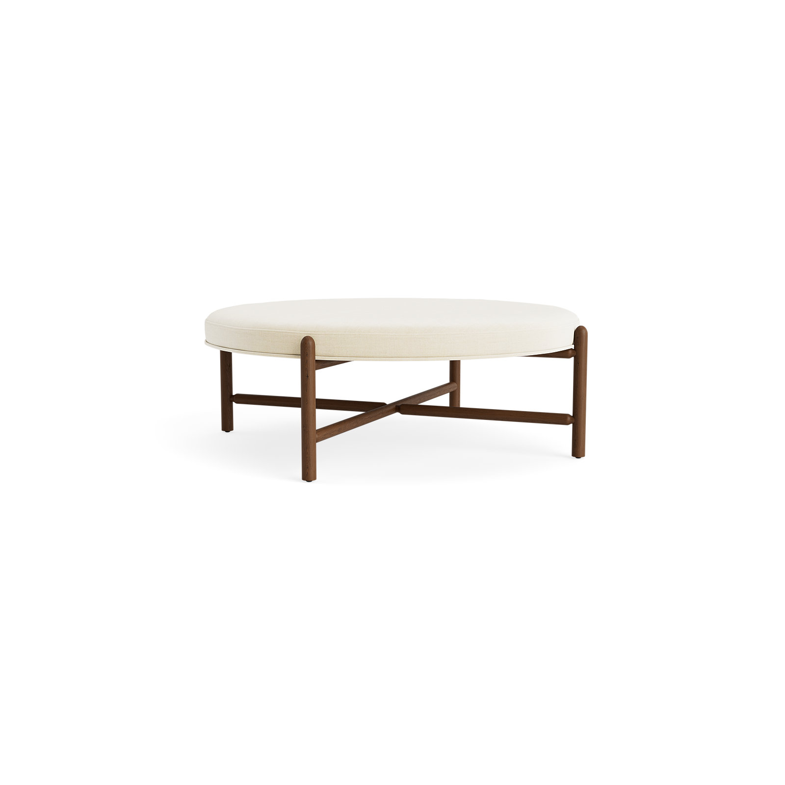 Vane 48" Round Ottoman, Cream, Walnut