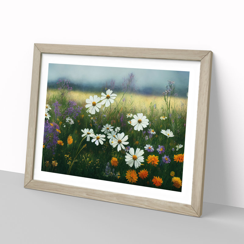 Epic Wildflowers Floral - Single Picture Frame Print, 46cm H x 64cm W x 2cm D, Oak
