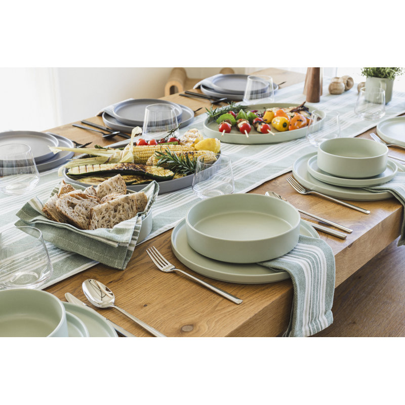 Service de table en grès semi-fini empilable 16 pièces, Sauge