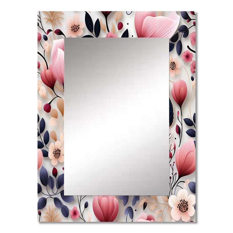 Keonnie Pink Romantic Trance Floral Pattern - Floral Mirror, Cottage Unique Wall Mirror, Printed Metal Art, 32" x 24"