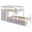 Lit superposé simple au-dessus d'un lit simple avec tiroirs et échelle, gris