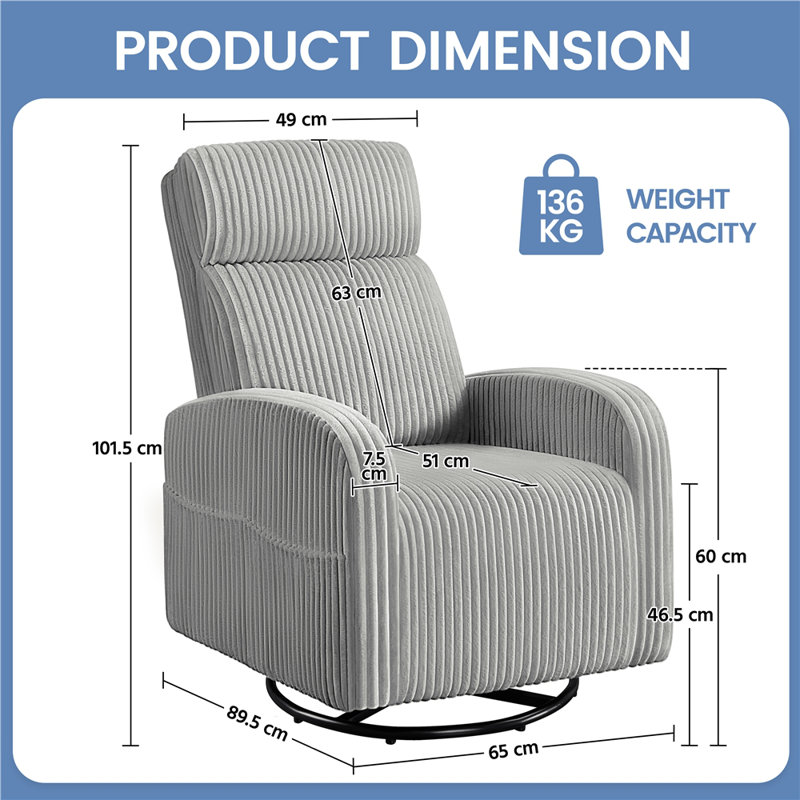 Swivel Reclining Glider, Light Grey