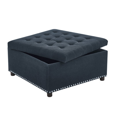 Storage Ottoman, Tufted Footstool, Nailhead Trim Ottoman, Square Storage Ottoman, Upholstered Coffee Table, Bedroom Storage, Living Room Accent, Black