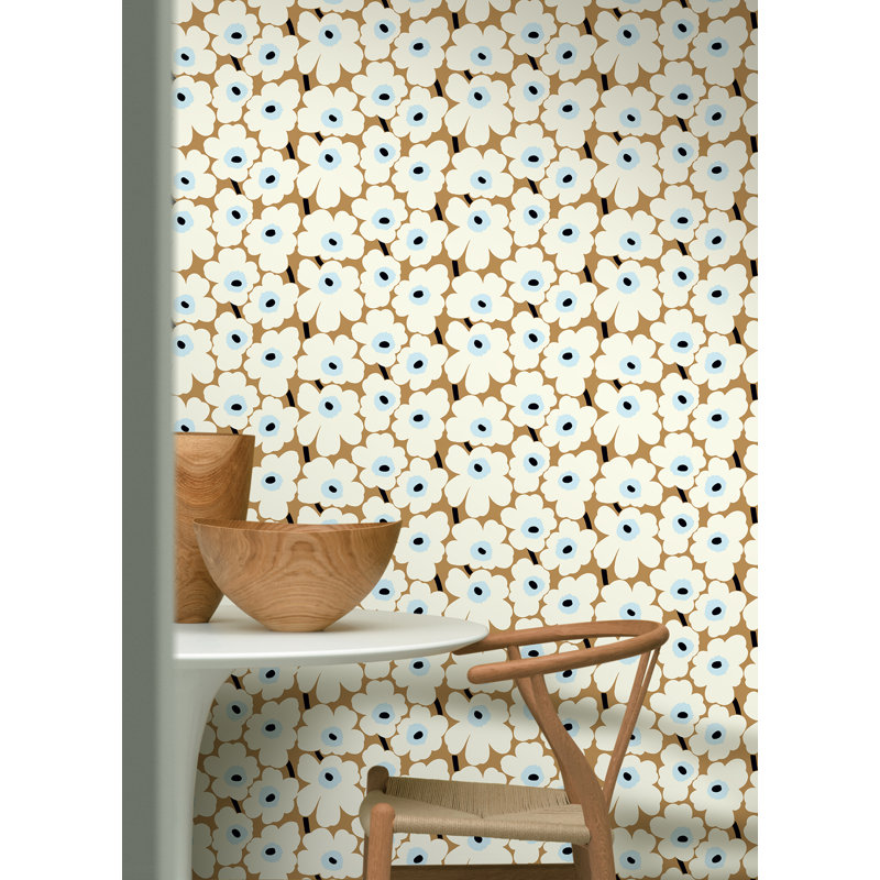 Rouleau de papier peint adhésif Pieni Unikko L 18 pi x l 20,8 po, Beige/bleu