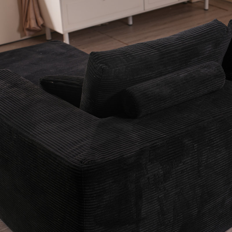 Ensemble de salon 3 pièces sans assemblage, canapé modulaire en velours côtelé avec causeuse et méridienne