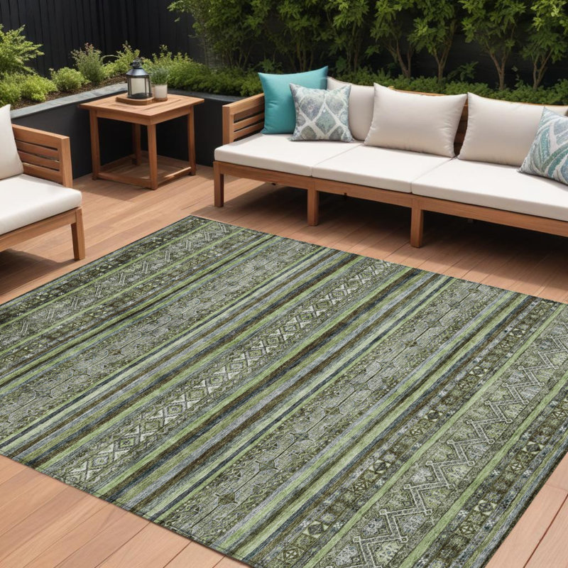 Tapis extérieur lavable 9 pi x 12 pi vert olive et vert fougère