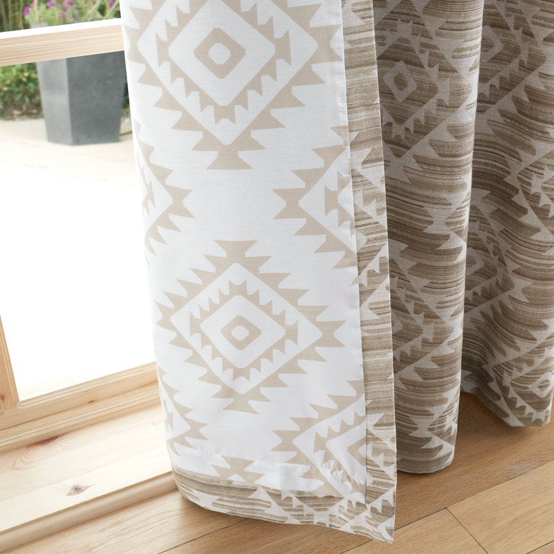Aztec Geo Lined Eyelet Curtains, Brown, 168 W x 137 D cm
