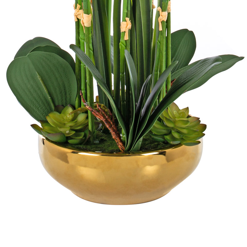 Vanity Art 23.62 in. H Artificial Orchid Arrangement in Gold-Plated Ceramics Vase