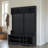 Modern Black Hall Tree With Metal Hooks, Shoe Storage Cubbies, And Multi-functional Entryway Coat Rack