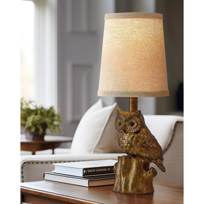 14.25" Gold Owl Resin Table Lamp Farmhouse Retro Rustic Bedside Lamp