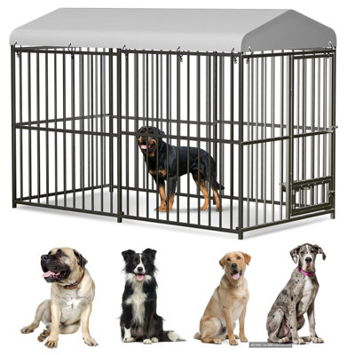 Outdoor Dog Kennel Outside Heavy Duty Dog Enclosure House Mesh Big Pet Pens Dogs Cage with Waterproof Cover Roof for Large Dog Kennels Pens