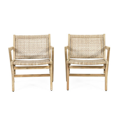 2pcs Outdoor Wood Club Chairs With Cover - Brown And Seat 2