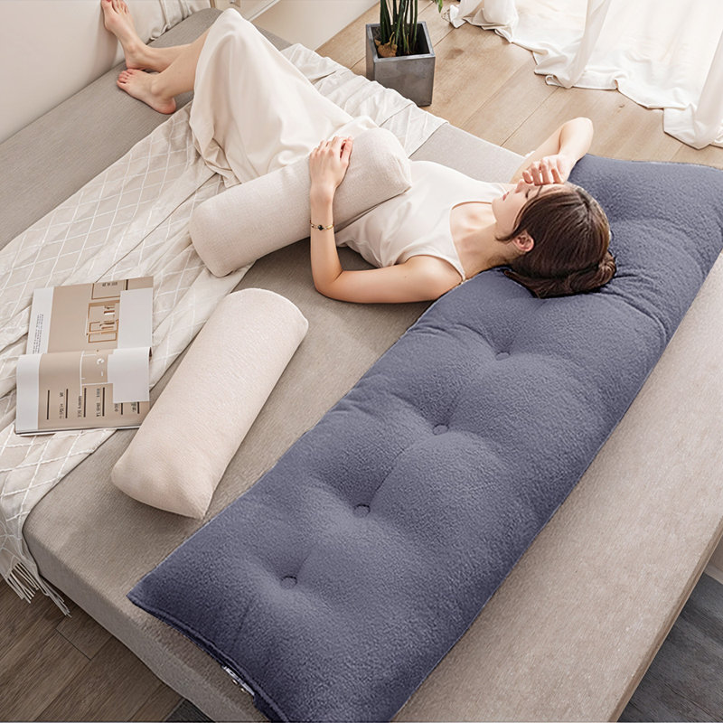 Triangle Wedge Headboard Pillow Backrest Support Cushion, Slate Blue, 180cm W x 50cm D