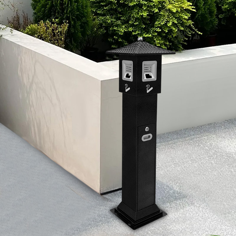 Standing Cigarette Butt Disposal Ashtray Cigarette Bin Lockable Cigarette Butt Disposal With Inner Bucket, Black