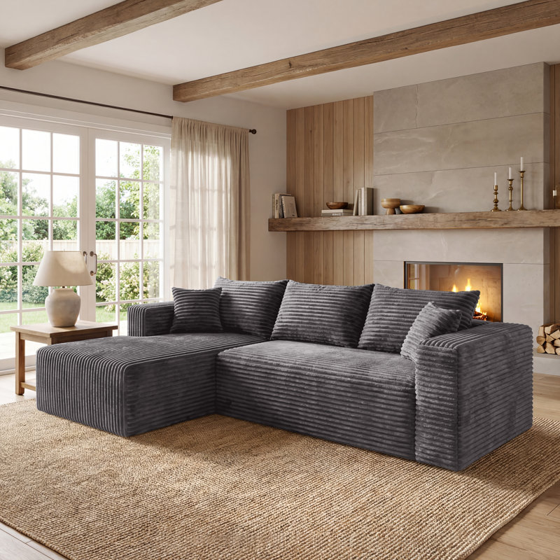 Canapé modulaire en L en flanelle avec ressorts ensachés, canapé convertible à siège profond et canapé en L, Gris
