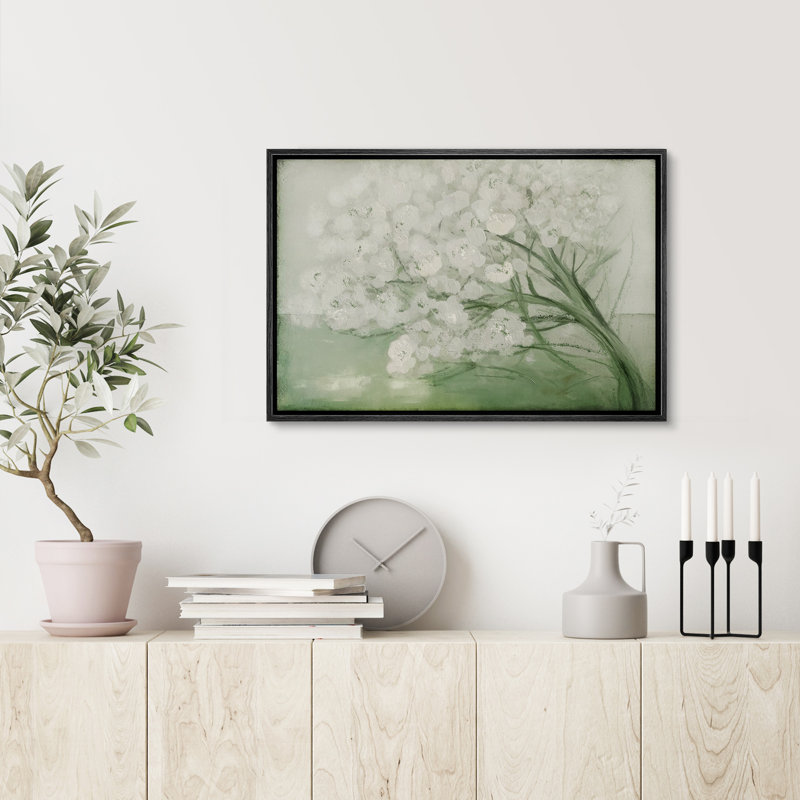 Abstrait sauge vert blanc, art floral botanique, minimaliste moderne, décoration murale bohème, Noir, H 24 po x l 36 po